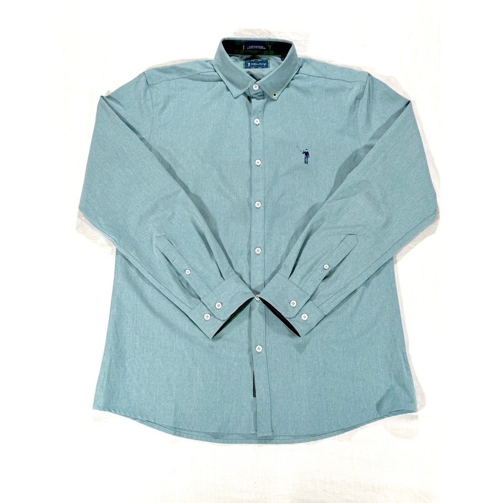 William Murray Golf Men's Medium Long Sleeve Button Down Shirt Blue Plaid Trim